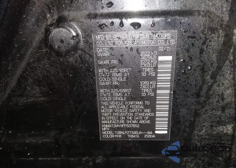 2015 Nissan Rogue S z USA, uszkodzony, nr VIN KNMAT2MV9FP537852